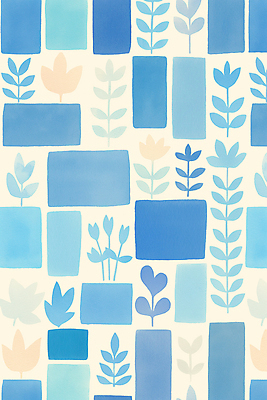 JPG 식물 일러스트 사람없음 파란색 블록 패턴백그라운드 타일 심플 국내일러스트 AI일러스트 AI콘텐츠 컬러 백그라운드 패턴 파일형식