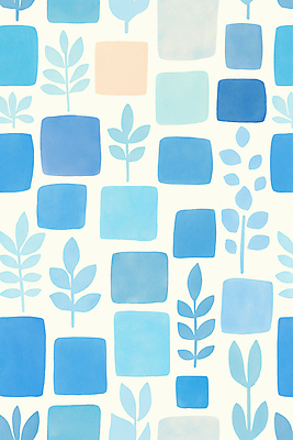 JPG 식물 일러스트 사람없음 파란색 블록 패턴백그라운드 타일 심플 국내일러스트 AI일러스트 AI콘텐츠 컬러 백그라운드 패턴 파일형식