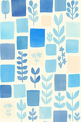 JPG 식물 일러스트 사람없음 파란색 블록 패턴백그라운드 타일 심플 국내일러스트 AI일러스트 AI콘텐츠 컬러 백그라운드 패턴 파일형식