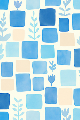 JPG 식물 일러스트 사람없음 파란색 블록 패턴백그라운드 타일 심플 국내일러스트 AI일러스트 AI콘텐츠 컬러 백그라운드 패턴 파일형식