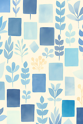 JPG 식물 일러스트 사람없음 파란색 블록 패턴백그라운드 타일 심플 국내일러스트 AI일러스트 AI콘텐츠 컬러 백그라운드 패턴 파일형식