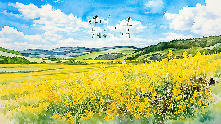 PSD 구름 일러스트 자연 하늘 수채화 산 초원 사람없음 노란색 평화 봄풍경 유채밭 국내일러스트 자연요소 컬러 컨셉 밭 풍경 봄 유채 생태계 파일형식