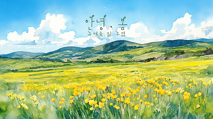 PSD 구름 일러스트 자연 하늘 수채화 산 초원 사람없음 노란색 평화 봄풍경 유채밭 국내일러스트 자연요소 컬러 컨셉 밭 풍경 봄 유채 생태계 파일형식