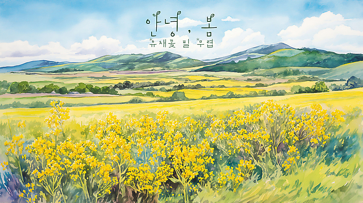 PSD 구름 일러스트 자연 하늘 수채화 산 초원 사람없음 노란색 평화 봄풍경 유채밭 국내일러스트 자연요소 컬러 컨셉 밭 풍경 봄 유채 생태계 파일형식