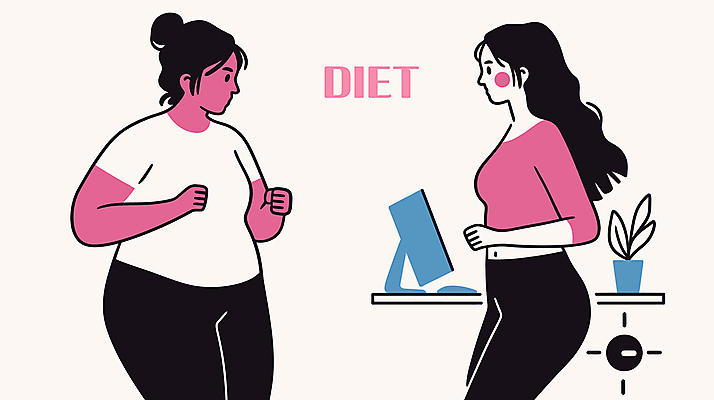 식물 여자 화분 일러스트 성인 두명 운동복 컴퓨터 운동 건강관리 비교 비만 체형관리 성인여자만 일러캐릭터 AI파일 캐릭터 옷 컨셉 다이어트 건강 관리 사람 전자제품 몸매 여자만 성인만 파일형식 벡터