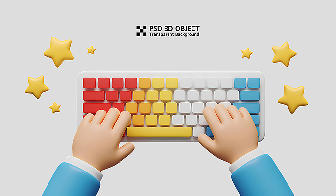 PSD 편집이미지 손 별 신체부위 3D 타이핑 키보드 엘리먼트 편집3D 자연요소 사람 디지털합성 파일형식