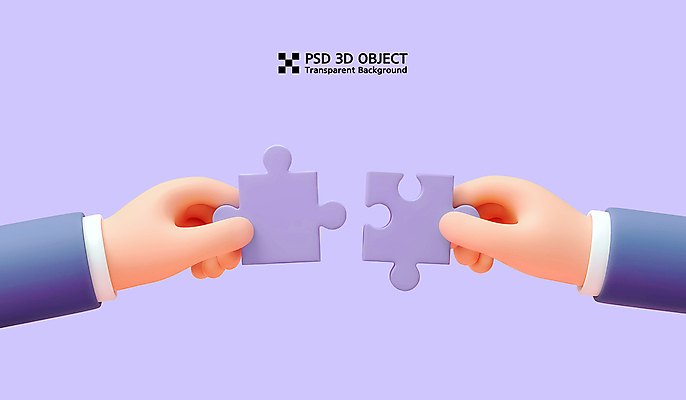 PSD 편집이미지 손 들기 신체부위 3D 보라색 퍼즐조각 맞추기 엘리먼트 편집3D 컬러 조각 모션 사람 퍼즐 디지털합성 파일형식