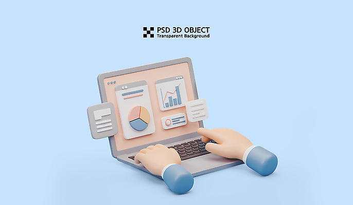 PSD 편집이미지 손 하늘색 그래프 신체부위 노트북 3D 타이핑 인터넷창 엘리먼트 통계자료 편집3D 인터넷 통계 사람 파란색 전자제품 자료 디지털합성 파일형식