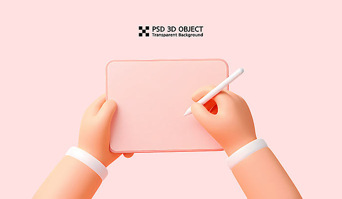 PSD 편집이미지 손 분홍색 들기 신체부위 태블릿 3D 기록 잡기 엘리먼트 태블릿펜 편집3D 컬러 모션 사람 전자제품 스마트기기 펜 디지털합성 파일형식