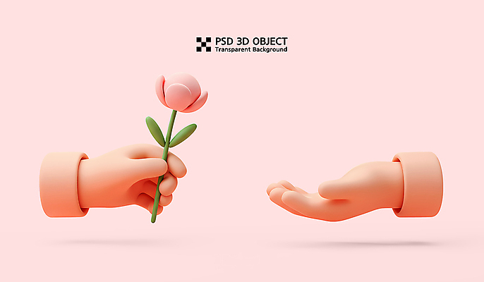 PSD 편집이미지 손 분홍색 한송이 들기 신체부위 장미 3D 주기 나눔 엘리먼트 편집3D 1 꽃 컬러 모션 사람 디지털합성 송이 파일형식