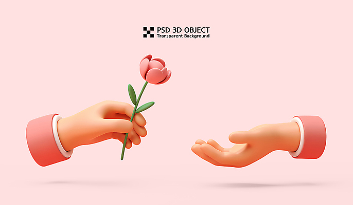 PSD 편집이미지 손 분홍색 한송이 들기 신체부위 장미 3D 주기 나눔 엘리먼트 편집3D 1 꽃 컬러 모션 사람 디지털합성 송이 파일형식