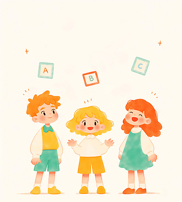 전신 PSD 알파벳 여자 남자 어린이 일러스트 따뜻함 영어교육 미소 소녀 소년 세명 손들기 유치원생 어린이만 국내일러스트 영어 교육 모션 표정 사람 파일형식