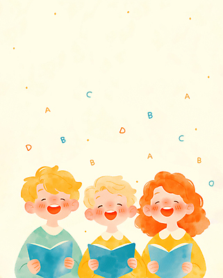 PSD 알파벳 여자 남자 어린이 일러스트 따뜻함 영어교육 미소 들기 소녀 소년 상반신 책 세명 유치원생 읽기 어린이만 국내일러스트 영어 교육 모션 표정 사람 파일형식