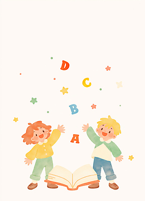 전신 PSD 알파벳 여자 남자 별 어린이 일러스트 따뜻함 영어교육 미소 소녀 소년 두명 책 손들기 유치원생 어린이만 국내일러스트 자연요소 영어 교육 모션 표정 사람 파일형식