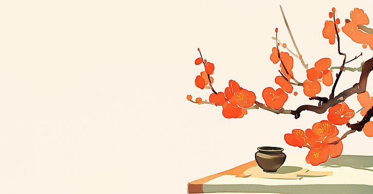 JPG 전통 일러스트 탁자 수묵화 사람없음 빨간색 도자기 오브젝트 홍매화 정물화 국내일러스트 AI일러스트 AI콘텐츠 컬러 가구 미술 그림 매화 파일형식