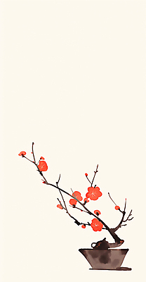 JPG 전통 일러스트 수묵화 사람없음 빨간색 도자기 오브젝트 홍매화 정물화 국내일러스트 AI일러스트 AI콘텐츠 컬러 미술 그림 매화 파일형식