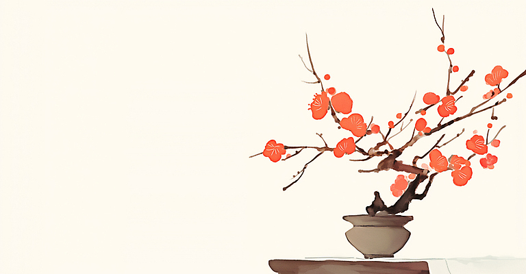 JPG 전통 일러스트 탁자 수묵화 사람없음 빨간색 도자기 오브젝트 홍매화 정물화 국내일러스트 AI일러스트 AI콘텐츠 컬러 가구 미술 그림 매화 파일형식