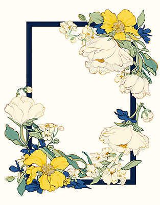 PSD 백그라운드 잎 일러스트 봄꽃 사각프레임 사람없음 빈티지 꽃프레임 카피스페이스 국내일러스트 식물 꽃 컨셉 프레임 사각형 봄 공백 파일형식