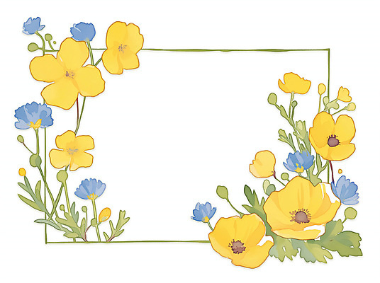 PSD 백그라운드 잎 일러스트 봄꽃 사각프레임 사람없음 노란색 빈티지 꽃프레임 아네모네 카피스페이스 국내일러스트 식물 꽃 컬러 컨셉 프레임 사각형 봄 공백 파일형식