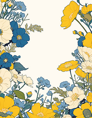 PSD 백그라운드 잎 일러스트 봄꽃 사람없음 노란색 빈티지 꽃프레임 아네모네 카피스페이스 국내일러스트 식물 꽃 컬러 컨셉 프레임 봄 공백 파일형식