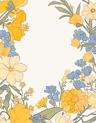 PSD 백그라운드 잎 일러스트 봄꽃 사람없음 노란색 빈티지 꽃프레임 카피스페이스 국내일러스트 식물 꽃 컬러 컨셉 프레임 봄 공백 파일형식