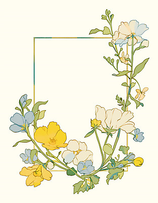 PSD 백그라운드 잎 일러스트 봄꽃 사각프레임 사람없음 노란색 빈티지 꽃프레임 카피스페이스 국내일러스트 식물 꽃 컬러 컨셉 프레임 사각형 봄 공백 파일형식