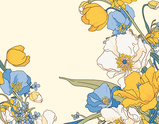 PSD 백그라운드 잎 일러스트 봄꽃 사람없음 노란색 빈티지 카피스페이스 국내일러스트 식물 꽃 컬러 컨셉 봄 공백 파일형식