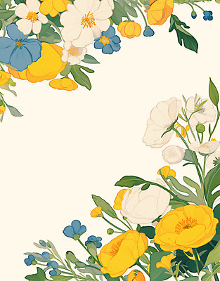 PSD 백그라운드 잎 일러스트 봄꽃 사람없음 노란색 빈티지 카피스페이스 국내일러스트 식물 꽃 컬러 컨셉 봄 공백 파일형식