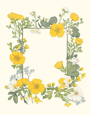 PSD 백그라운드 잎 일러스트 봄꽃 사각프레임 사람없음 노란색 빈티지 꽃프레임 카피스페이스 국내일러스트 식물 꽃 컬러 컨셉 프레임 사각형 봄 공백 파일형식