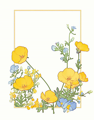 PSD 백그라운드 잎 일러스트 봄꽃 사각프레임 사람없음 노란색 빈티지 꽃프레임 카피스페이스 국내일러스트 식물 꽃 컬러 컨셉 프레임 사각형 봄 공백 파일형식
