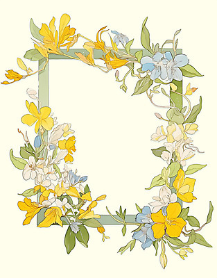 PSD 백그라운드 잎 일러스트 봄꽃 사각프레임 사람없음 노란색 빈티지 꽃프레임 카피스페이스 국내일러스트 식물 꽃 컬러 컨셉 프레임 사각형 봄 공백 파일형식