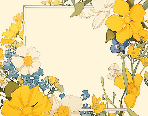 PSD 백그라운드 잎 일러스트 봄꽃 사각프레임 사람없음 노란색 빈티지 꽃프레임 카피스페이스 국내일러스트 식물 꽃 컬러 컨셉 프레임 사각형 봄 공백 파일형식