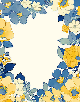 PSD 백그라운드 잎 일러스트 봄꽃 사람없음 파란색 노란색 빈티지 꽃프레임 카피스페이스 국내일러스트 식물 꽃 컬러 컨셉 프레임 봄 공백 파일형식