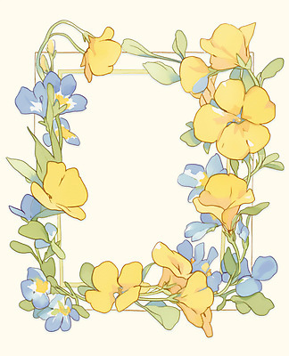 PSD 백그라운드 잎 일러스트 봄꽃 사각프레임 사람없음 노란색 빈티지 꽃프레임 카피스페이스 국내일러스트 식물 꽃 컬러 컨셉 프레임 사각형 봄 공백 파일형식