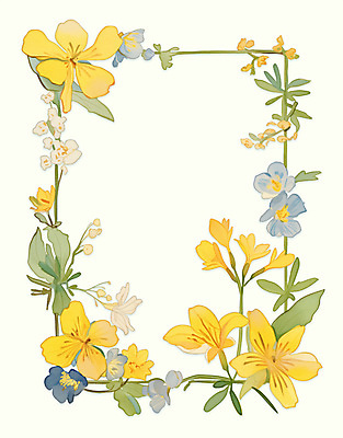 PSD 백그라운드 잎 일러스트 봄꽃 사각프레임 사람없음 노란색 빈티지 꽃프레임 카피스페이스 국내일러스트 식물 꽃 컬러 컨셉 프레임 사각형 봄 공백 파일형식