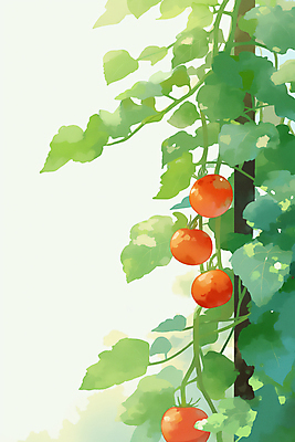 JPG 열매 토마토 일러스트 자연 나뭇잎 수채화 사람없음 초록색 여름 신선 감성 국내일러스트 AI일러스트 AI콘텐츠 식물 계절 컬러 컨셉 잎 채소 생태계 파일형식