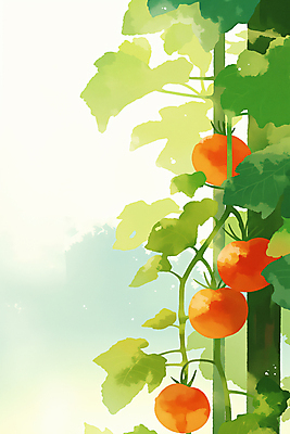 JPG 열매 토마토 일러스트 자연 나뭇잎 수채화 사람없음 초록색 여름 신선 감성 국내일러스트 AI일러스트 AI콘텐츠 식물 계절 컬러 컨셉 잎 채소 생태계 파일형식