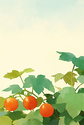 JPG 열매 토마토 일러스트 자연 나뭇잎 수채화 사람없음 초록색 여름 신선 감성 국내일러스트 AI일러스트 AI콘텐츠 식물 계절 컬러 컨셉 잎 채소 생태계 파일형식