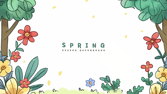 PSD 나무 꽃 백그라운드 꽃밭 일러스트 잔디 사람없음 초록색 봄풍경 카툰스타일 싱그러움 국내일러스트 식물 컬러 풍경 봄 파일형식