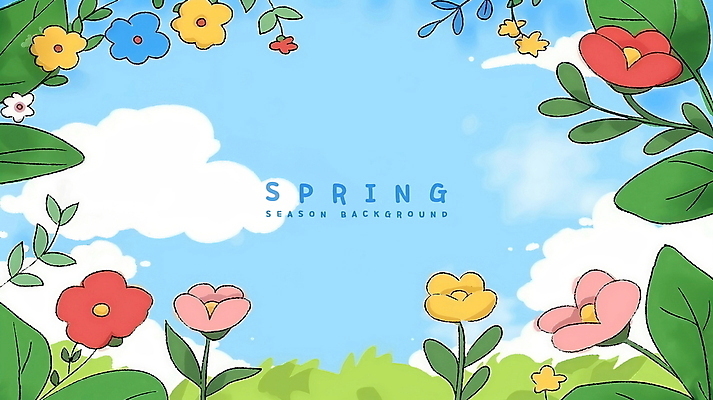 PSD 구름 꽃 백그라운드 일러스트 하늘 나뭇잎 프레임 잔디 사람없음 초록색 봄풍경 카툰스타일 싱그러움 국내일러스트 자연요소 식물 컬러 잎 풍경 봄 파일형식
