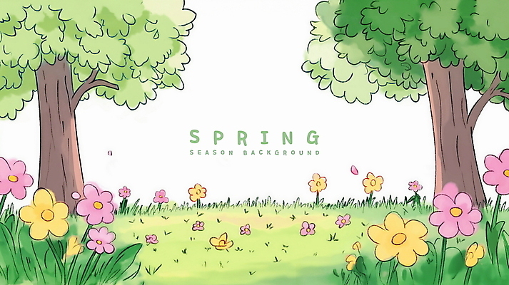 PSD 나무 꽃 백그라운드 꽃밭 일러스트 잔디 사람없음 초록색 봄풍경 카툰스타일 싱그러움 국내일러스트 식물 컬러 풍경 봄 파일형식
