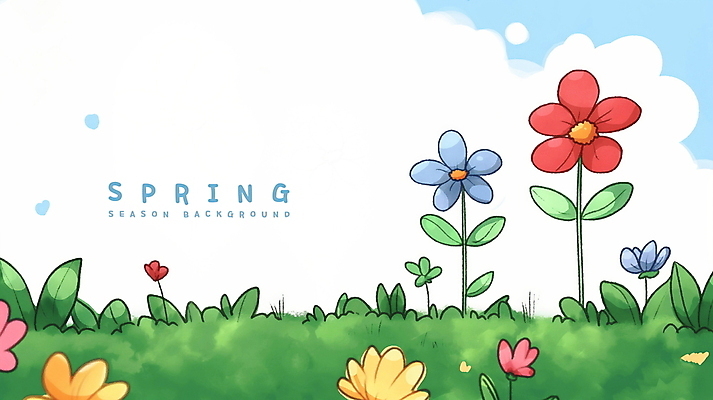 PSD 구름 꽃 백그라운드 꽃밭 일러스트 하늘 잔디 사람없음 초록색 봄풍경 카툰스타일 싱그러움 국내일러스트 자연요소 식물 컬러 풍경 봄 파일형식