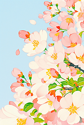 JPG 꽃잎 분홍색 잎 일러스트 사람없음 봄풍경 나뭇가지 벚나무 국내일러스트 AI일러스트 AI콘텐츠 나무 식물 꽃 컬러 풍경 봄 벚꽃 파일형식