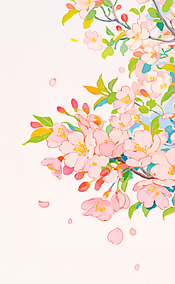 JPG 꽃잎 분홍색 잎 일러스트 사람없음 봄풍경 나뭇가지 벚나무 국내일러스트 AI일러스트 AI콘텐츠 나무 식물 꽃 컬러 풍경 봄 벚꽃 파일형식