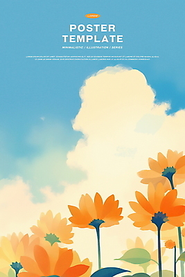 PSD 구름 꽃 잎 일러스트 하늘 수채화 밝음 사람없음 여름풍경 감성 국내일러스트 자연요소 식물 컨셉 풍경 파일형식 여름_계절