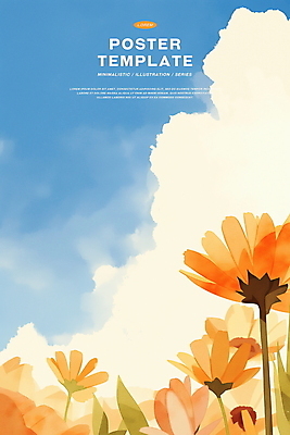 PSD 구름 꽃 잎 일러스트 하늘 수채화 밝음 사람없음 여름풍경 감성 국내일러스트 자연요소 식물 컨셉 풍경 파일형식 여름_계절