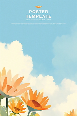 PSD 구름 꽃 잎 일러스트 하늘 수채화 밝음 사람없음 여름풍경 감성 국내일러스트 자연요소 식물 컨셉 풍경 파일형식 여름_계절