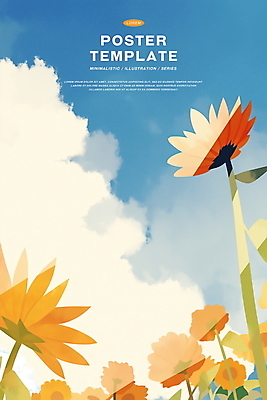 PSD 구름 꽃 잎 일러스트 하늘 수채화 밝음 사람없음 여름풍경 감성 국내일러스트 자연요소 식물 컨셉 풍경 파일형식 여름_계절