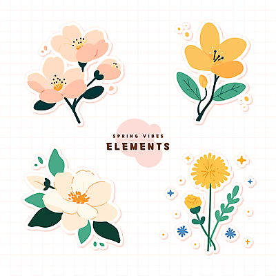 스티커 잎 일러스트 사람없음 반짝임 봄 벚꽃 민들레 목련 엘리먼트 국내일러스트 AI파일 식물 계절 꽃 모션 파일형식 벡터