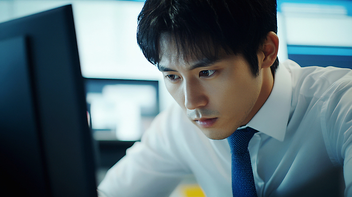 JPG 편집이미지 남자 회사 한명 정장 상반신 성인 컴퓨터 모니터 도시 비즈니스맨 집중 의료성형뷰티 성인남자한명만 편집실사 AI인물포토 AI콘텐츠 1 옷 컨셉 비즈니스 사람 전자제품 직장인 CG 남자한명만 성인남자만 파일형식 AI포토